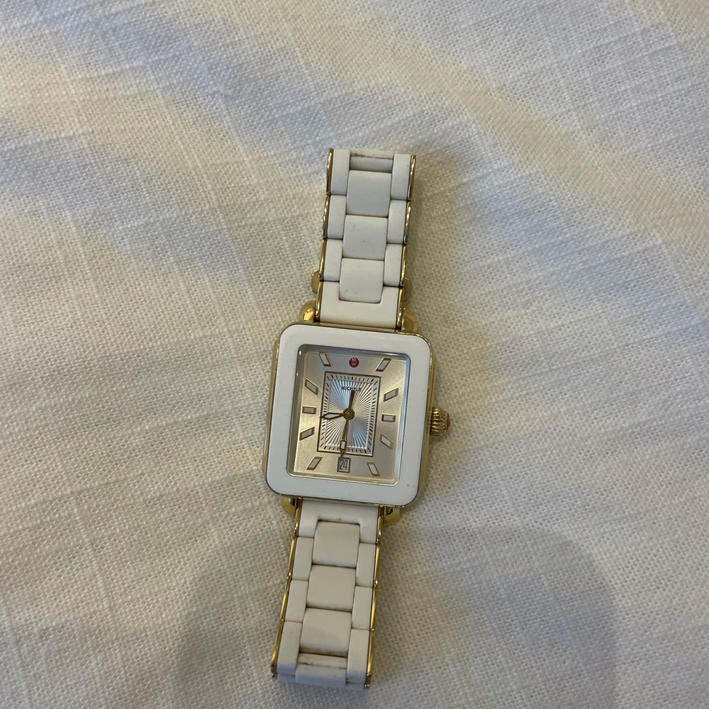 Yellow Gold & white Michelle watch. Comes with original box & links.